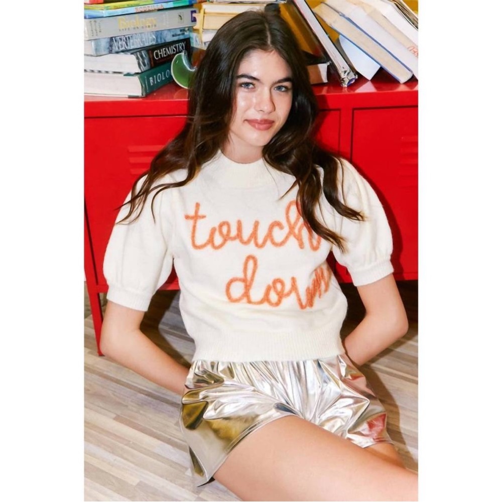$79 NWOT Peach Love California Touchdown Knit Sweater vols/tigers orange/white S